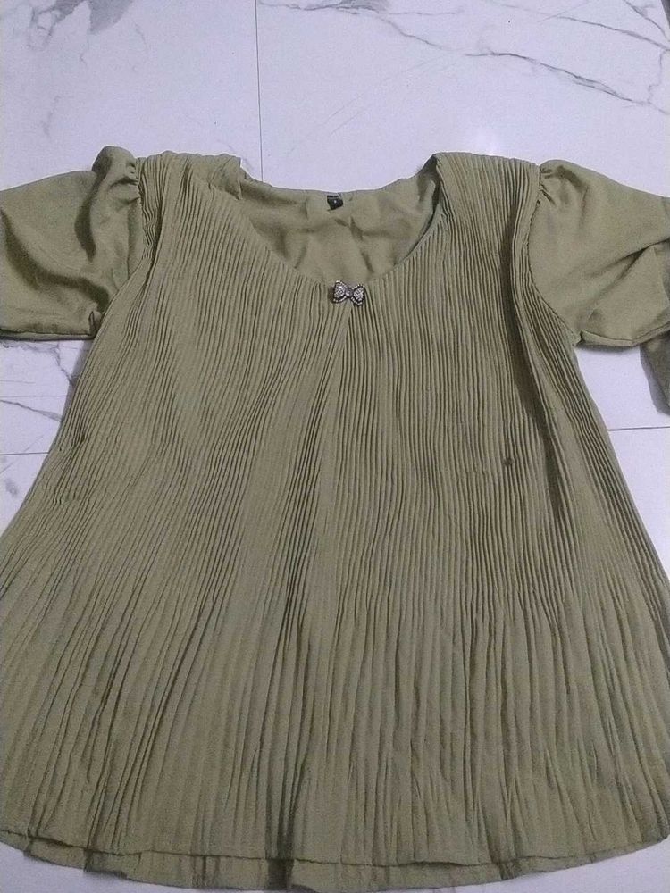 Pleated Top with Bow Detail