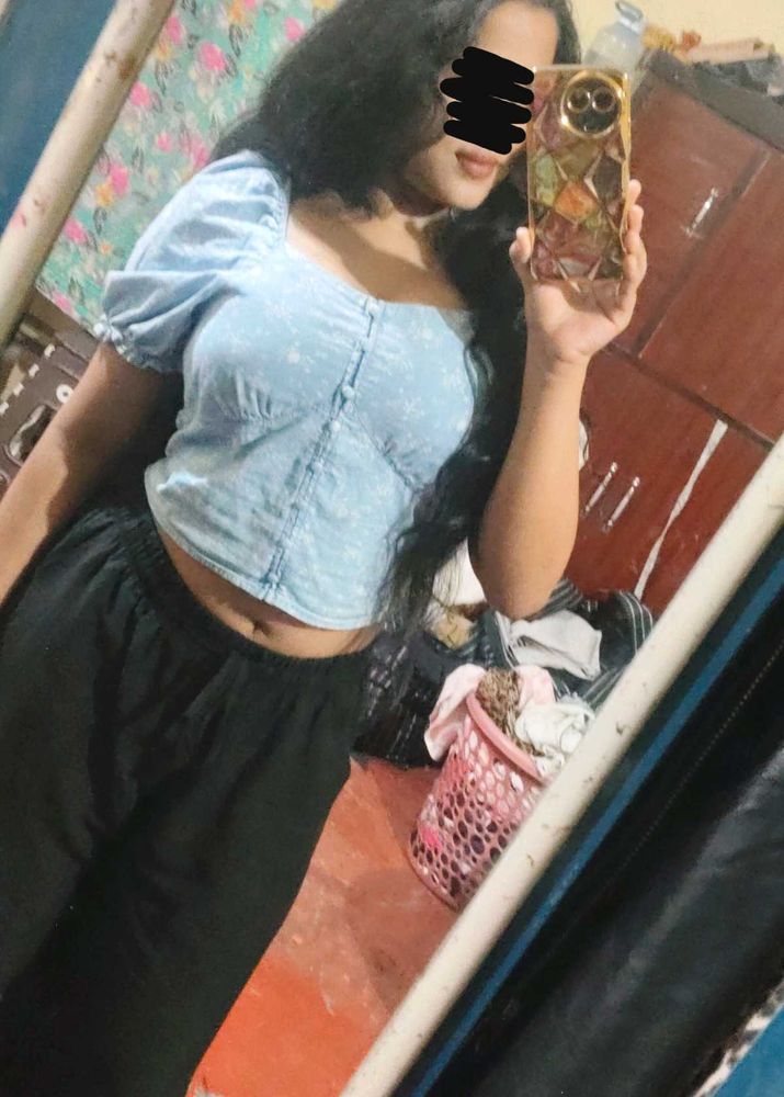 Light Blue Star Print Cropped Top
