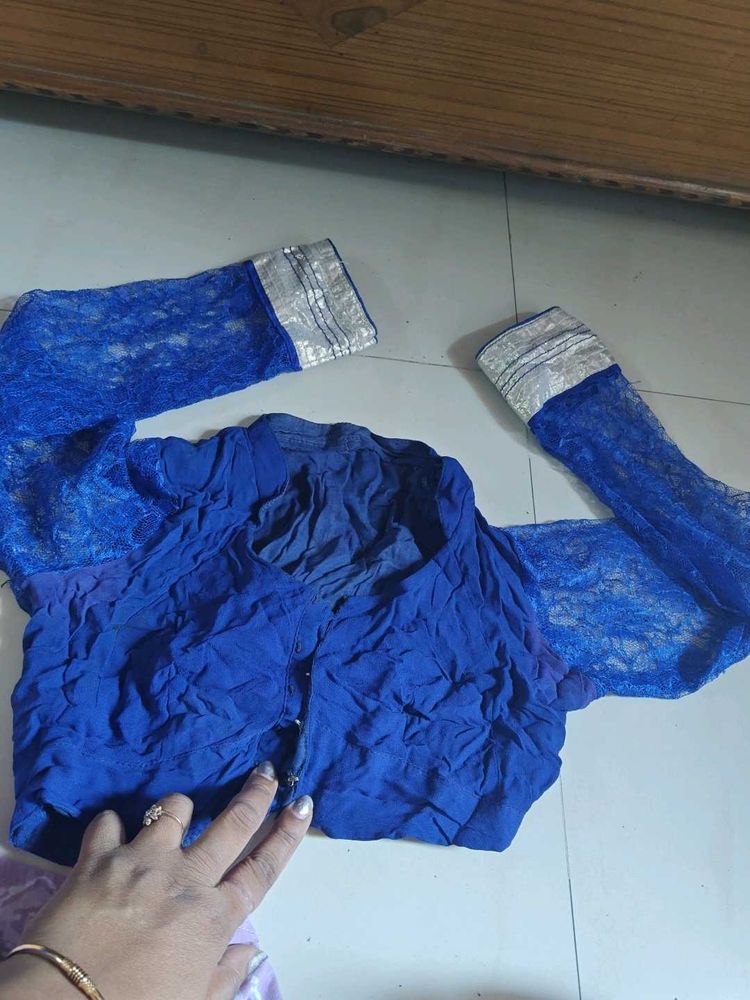 Royal Blue Lace Sleeve Blouse