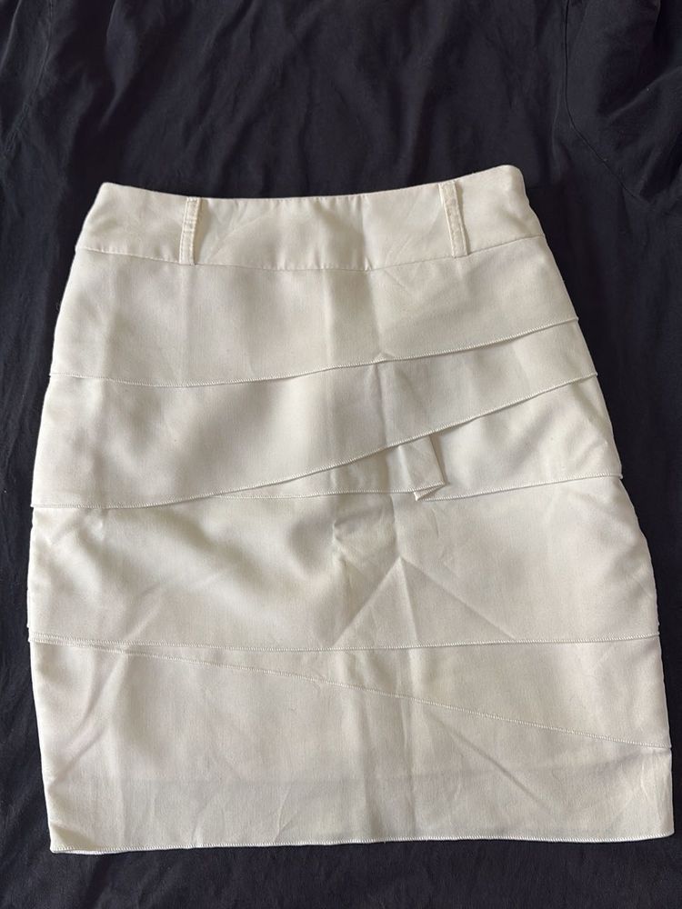 Cream Tiered Mini Skirt