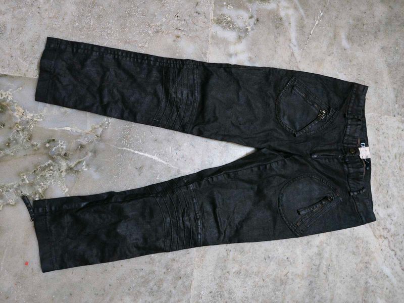 Black Textured Moto Jeans