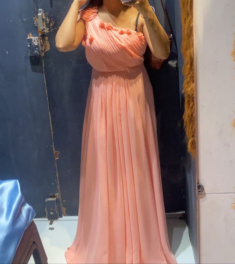 Elegant Peach One-Shoulder Gown