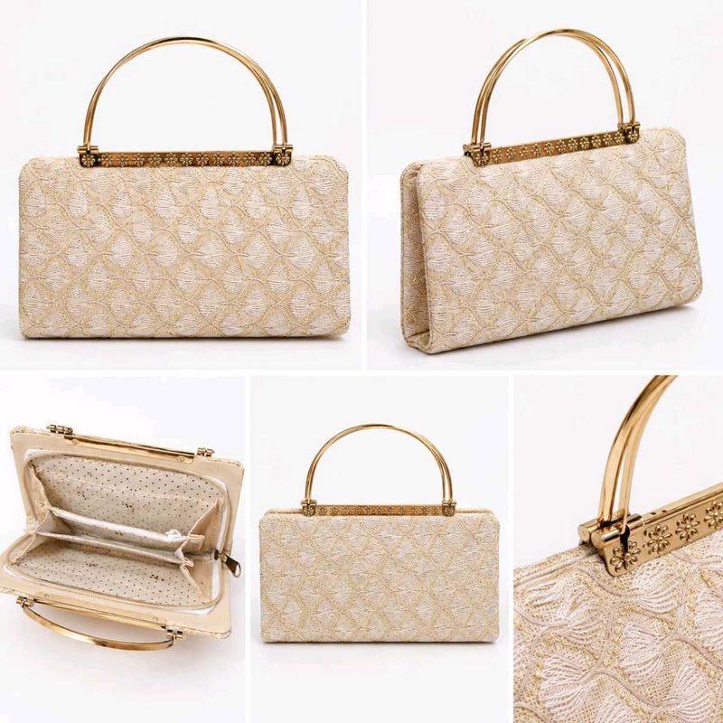 Elegant Clutch Handbag with Gold Handle