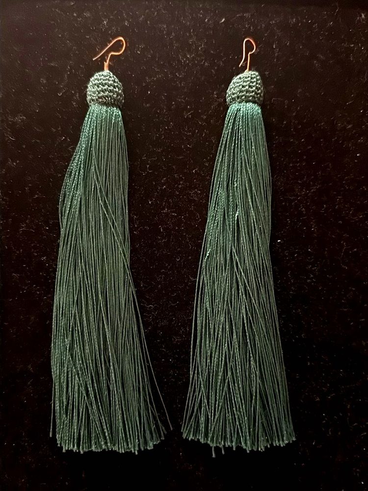Long Green Tassel Earrings