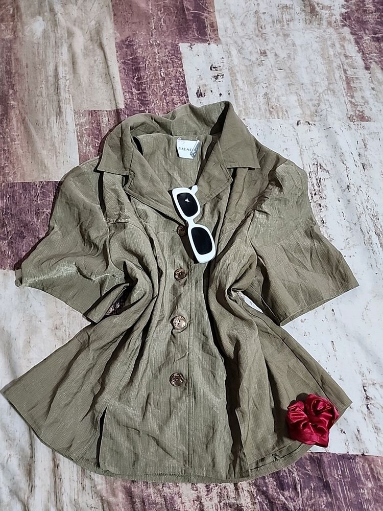 Shiny Pretty Button Down PLUS SIZE Top Party Offic