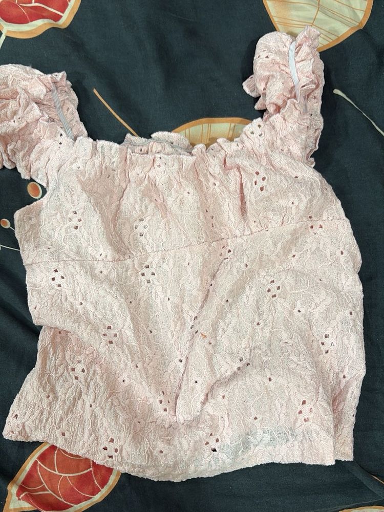 Chic Pink Eyelet Off-Shoulder Top