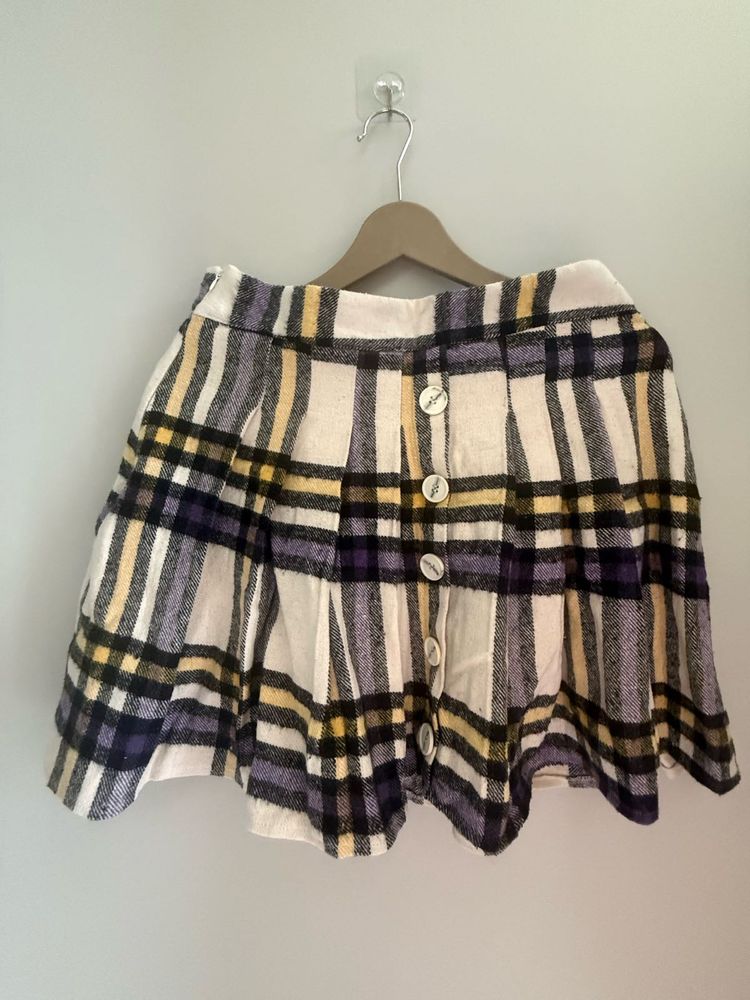 Plaid Button-Front Mini Skirt