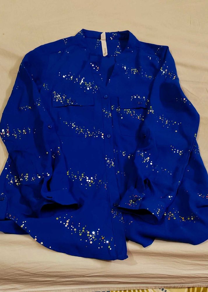 Sparkly Blue Button-Up Shirt