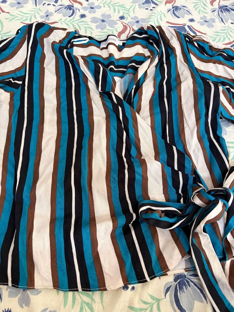 Chic Striped Wrap Top