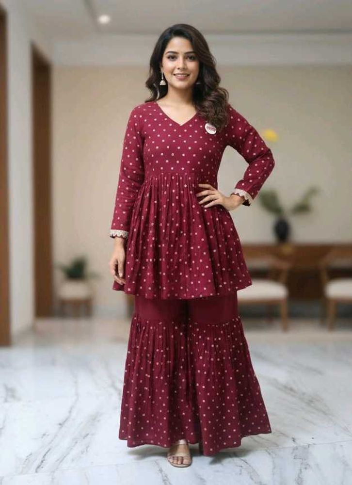 maroon sharara and kurta