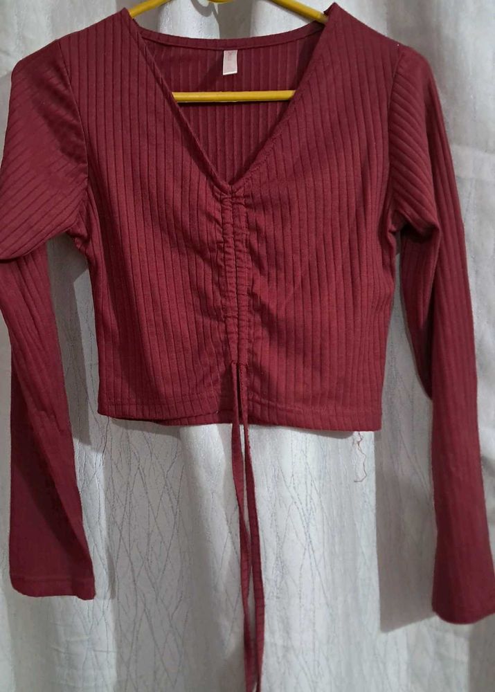 Burgundy Long Sleeve Crop Top