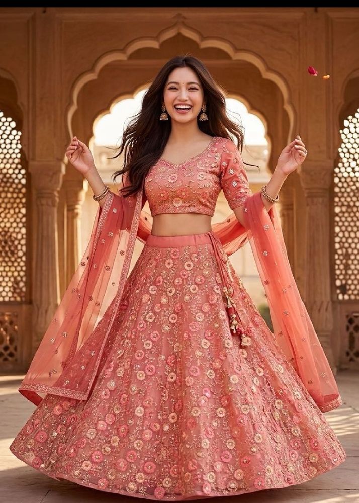 designer pink Embroidered Lehenga Choli set