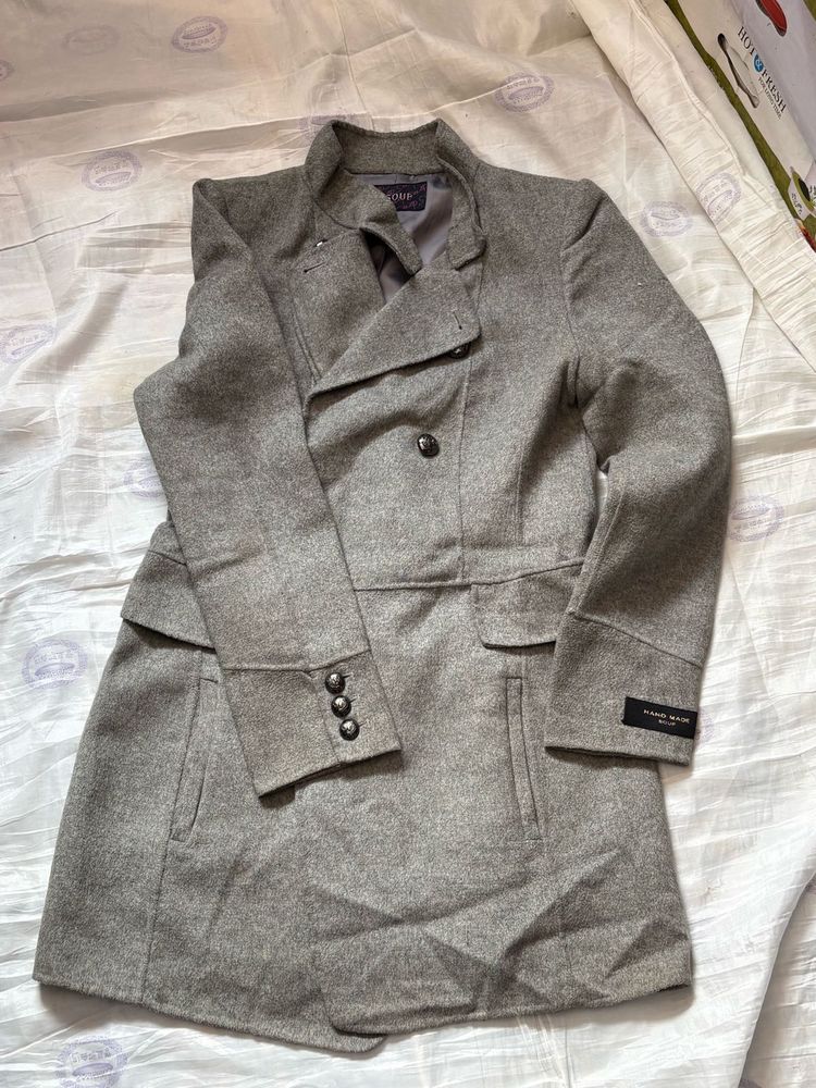 Stylish Grey Wool Blend Coat