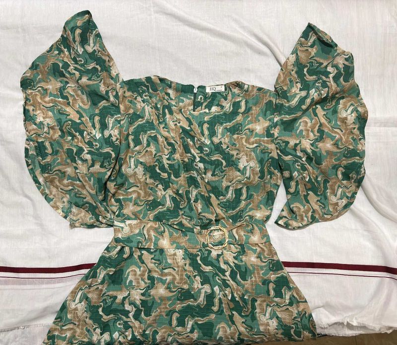 Flowy Green Marble Print Dress