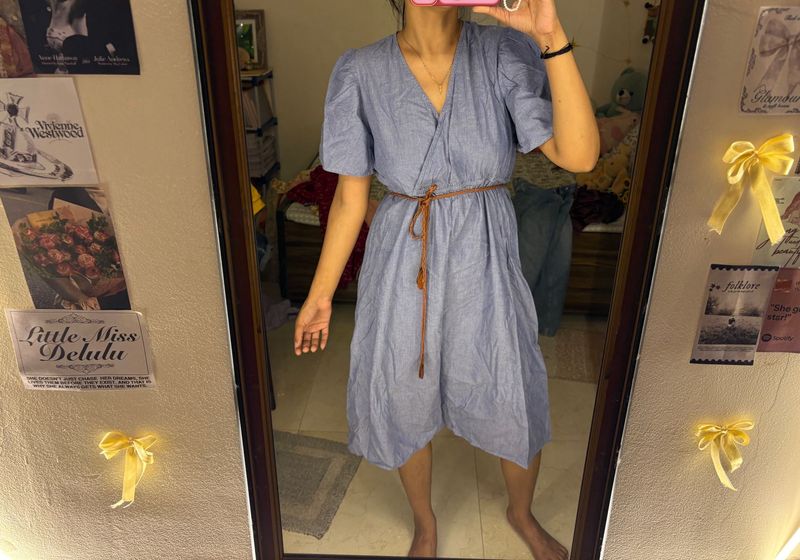 Light Blue Wrap Midi Dress