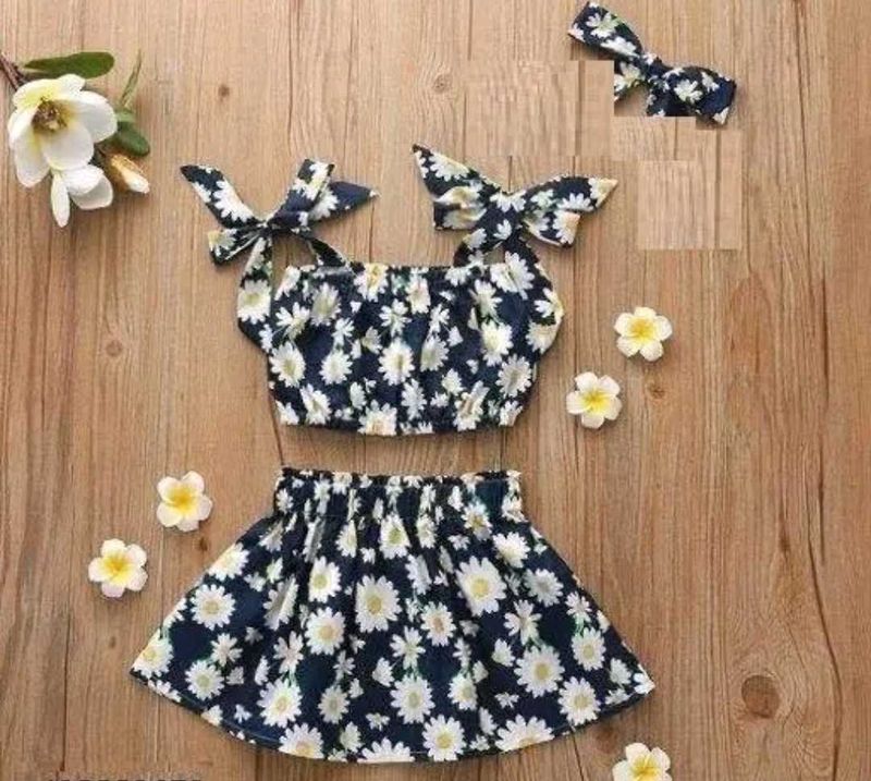 Cute Daisy Print Crop Top &amp; Skirt Set for babies