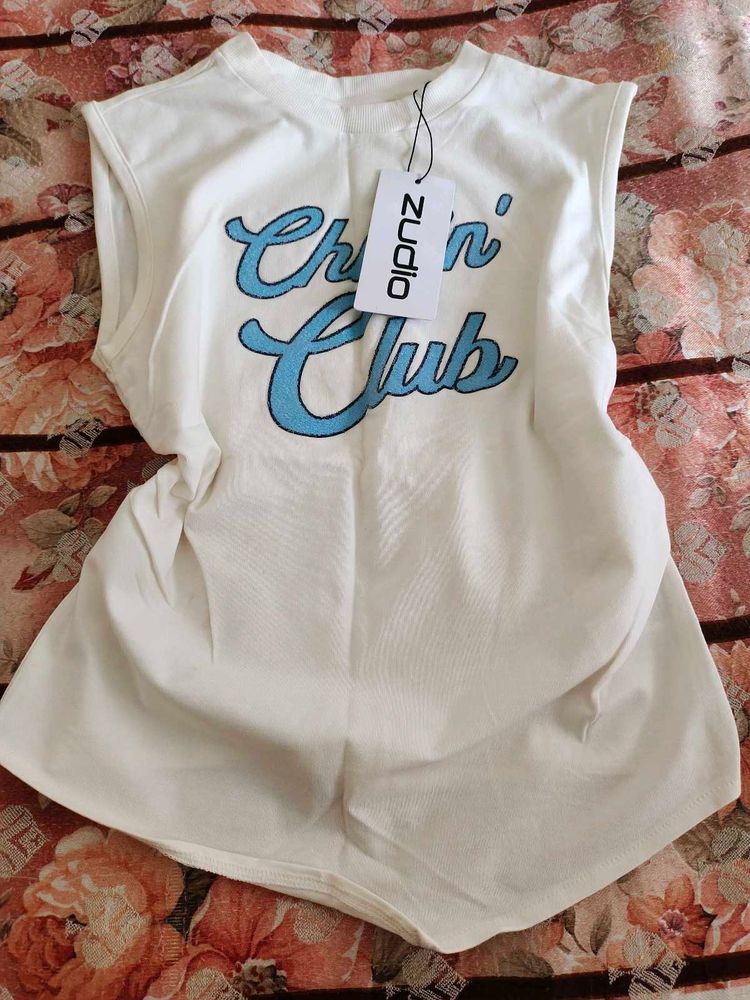 White Graphic Print Sleeveless Top