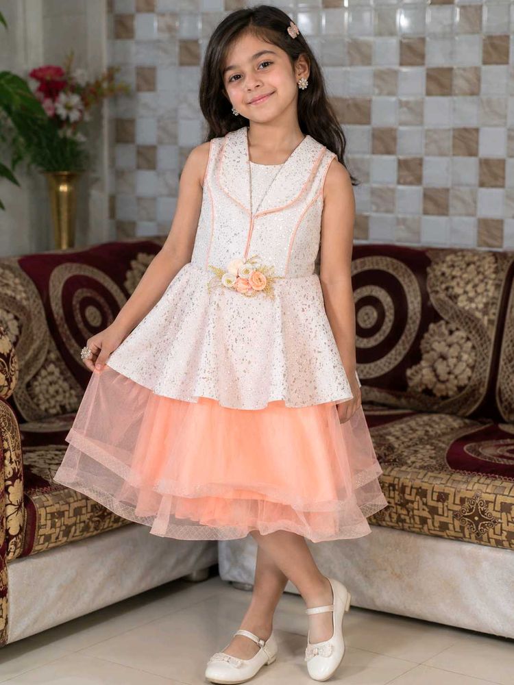 Orange &amp; White Glittery Party Dress for Girls 👗✨