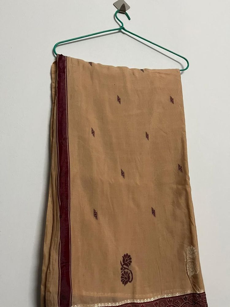 Elegant Beige Saree with Maroon Border