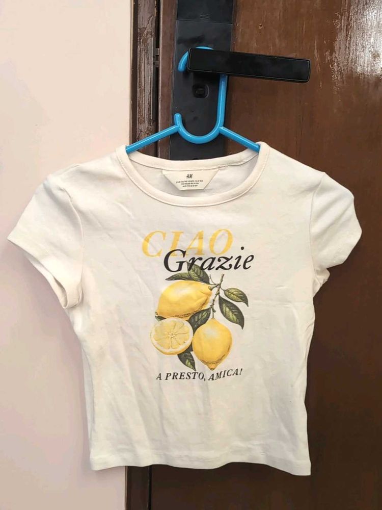 Cute Lemon Print White T-Shirt