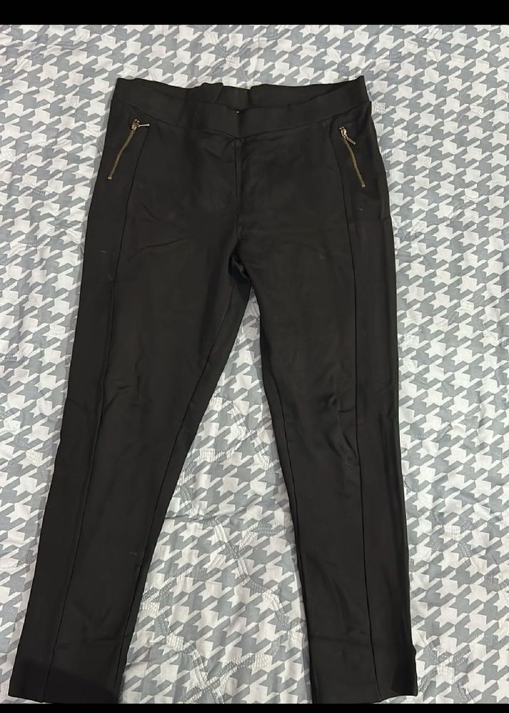Stylish Black Zip Detail Pants