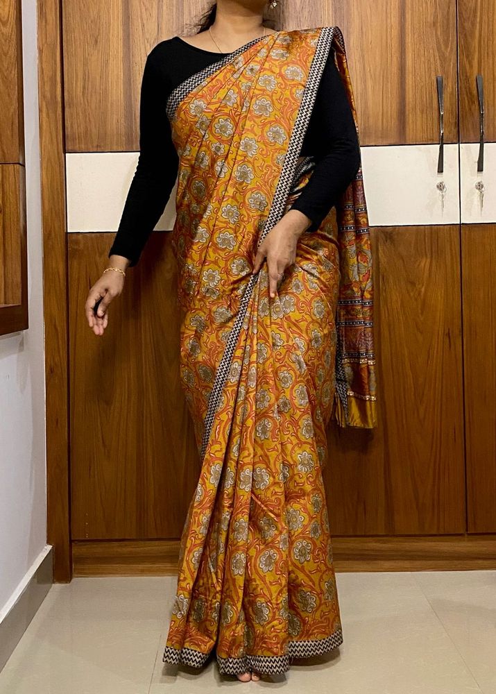 Vibrant Yellow Floral Print Saree