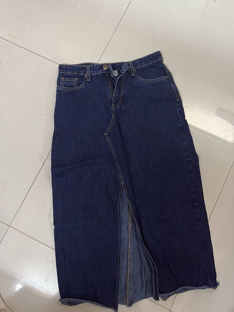 slit midi denim skirt