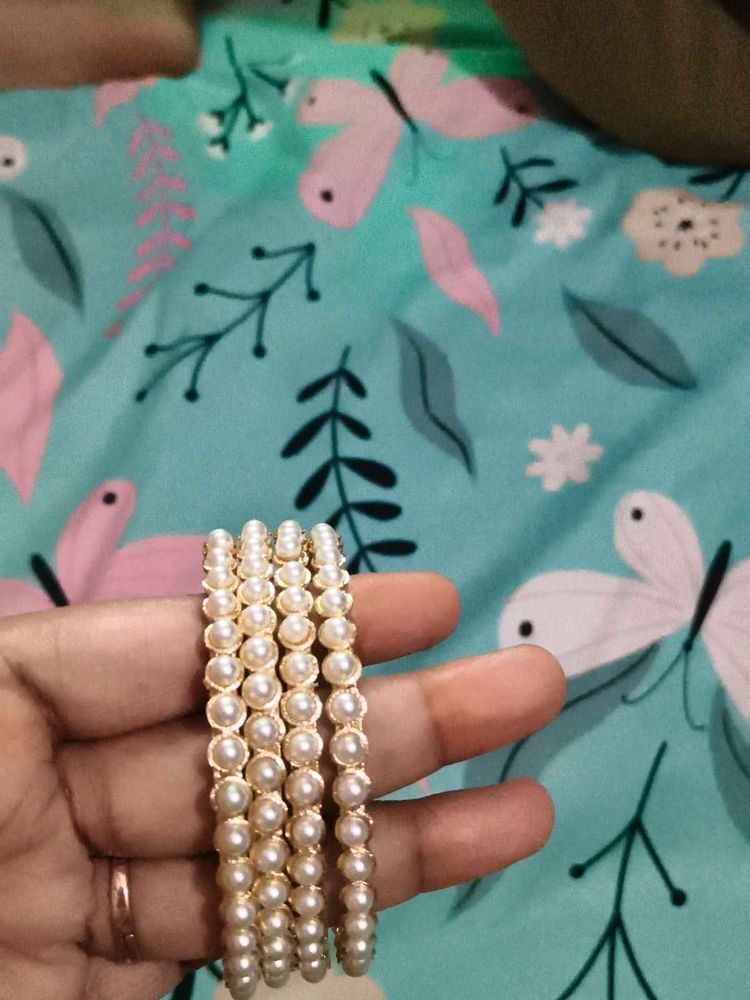 Elegant Pearl &amp; Gold Bangles