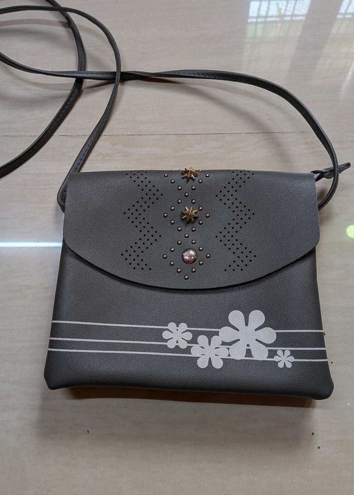 Gray Floral Crossbody Bag