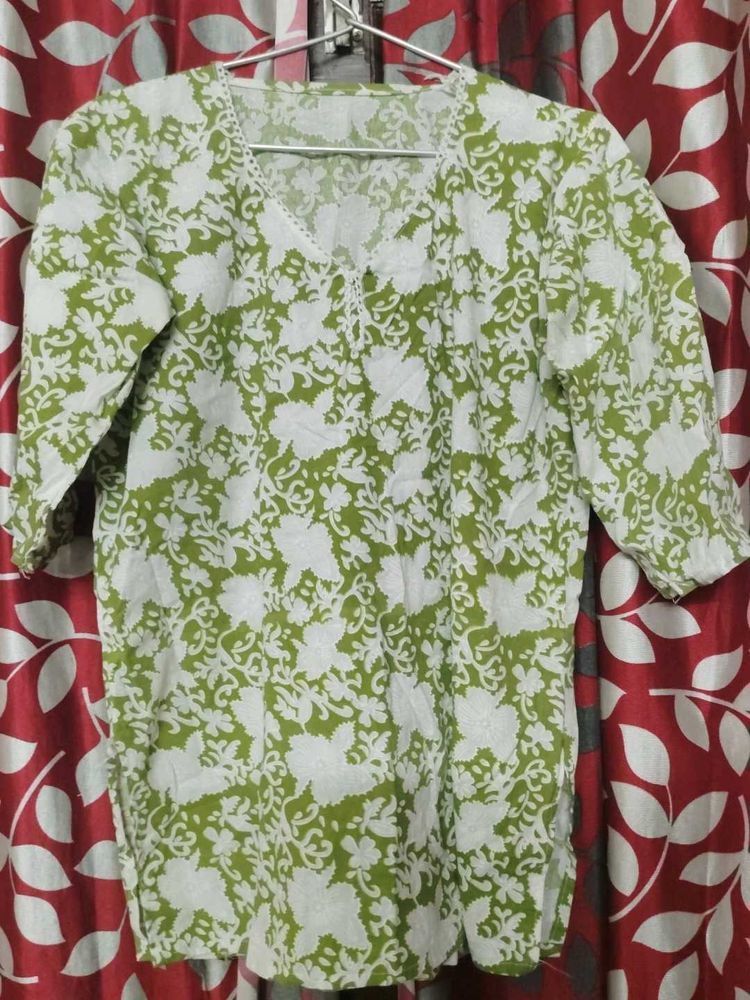 Green Floral Print Kurta