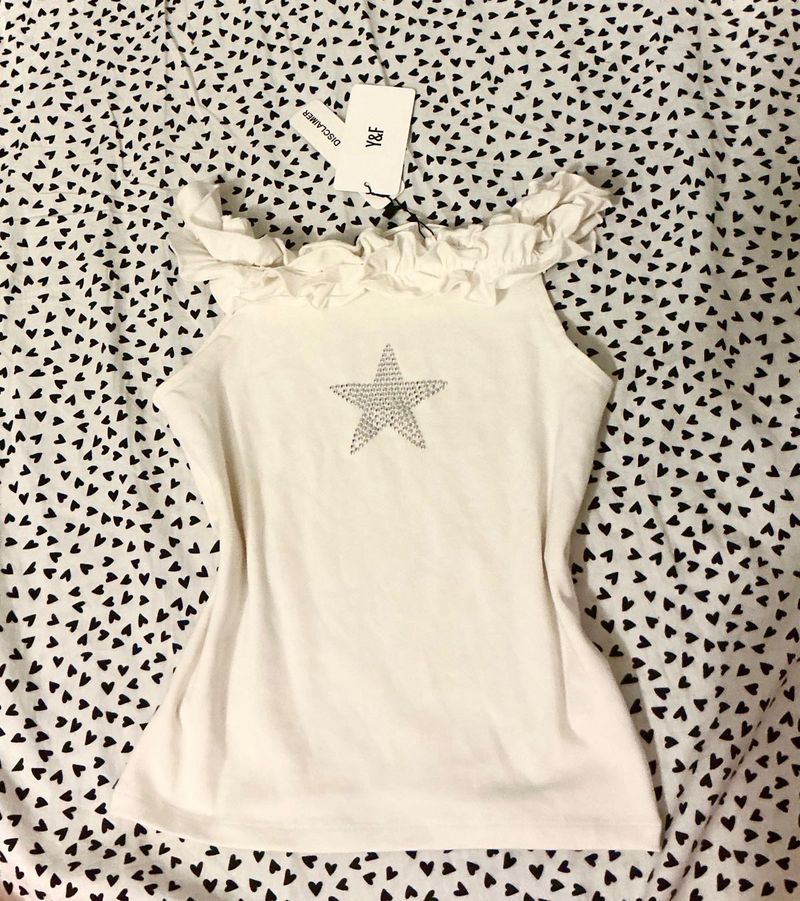 Sparkly embezzled Star off shoulder Tank Top