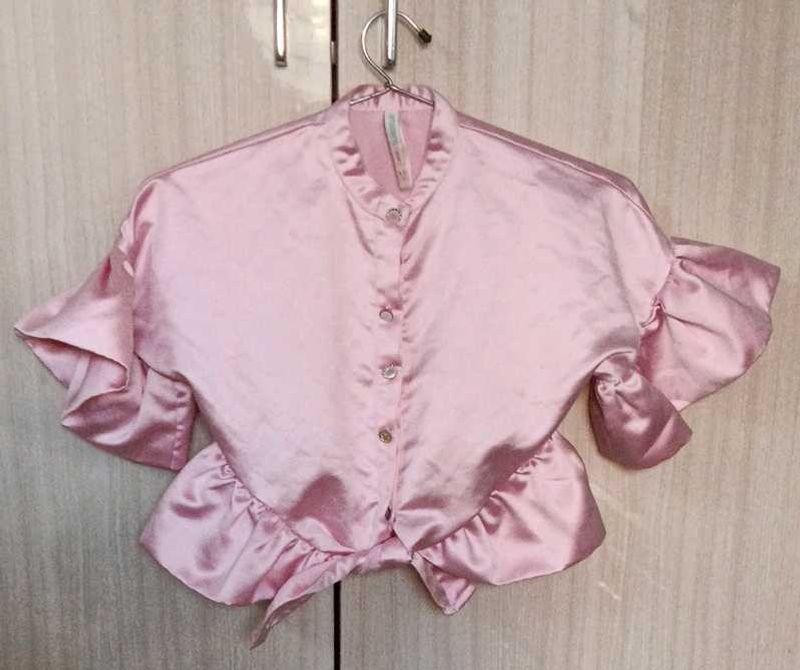 Pink Silk top with Ruffles