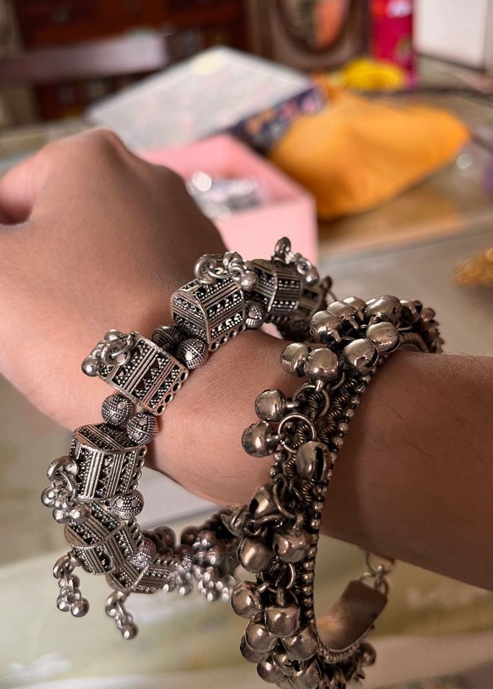 Oxidized Silver Bangles with Bells