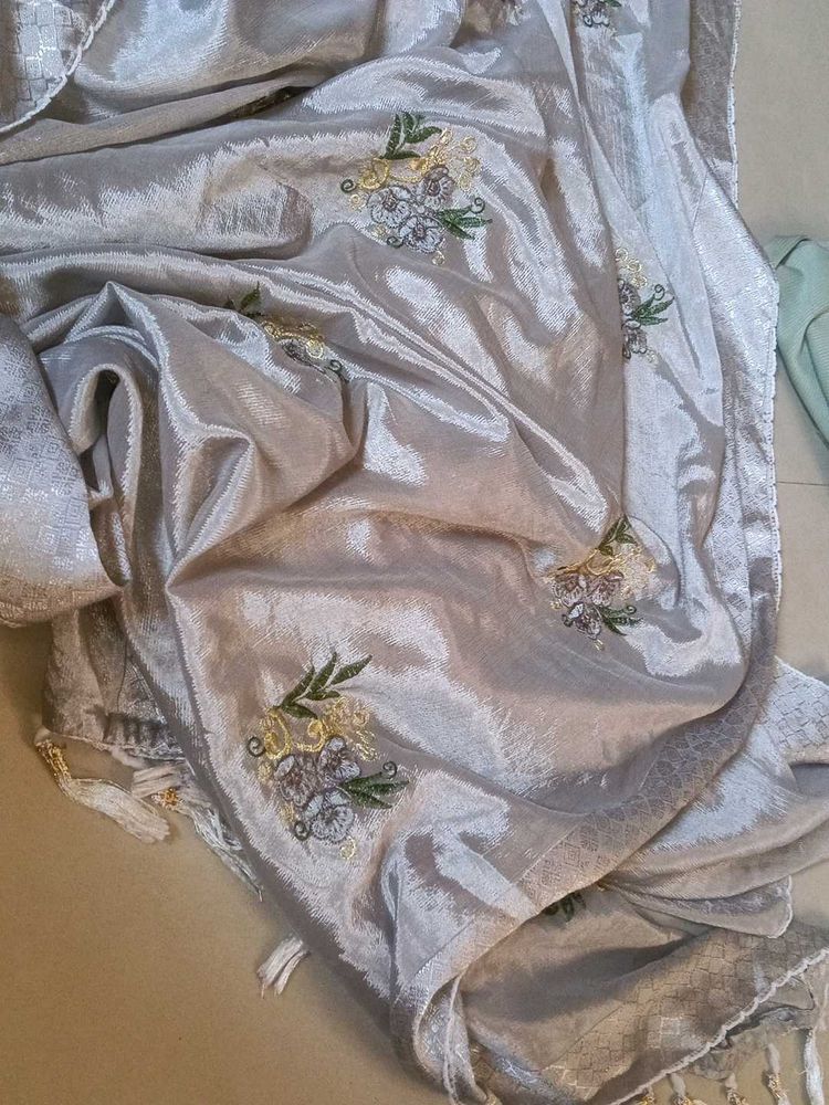 Embroidered Silk Saree. ( No blouse )