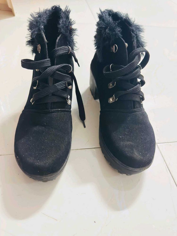 Black Furry Ankle Boots one time used