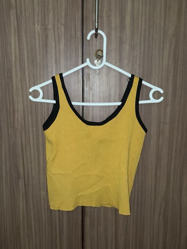 Yellow Ribbed Tank Top with Black Trim