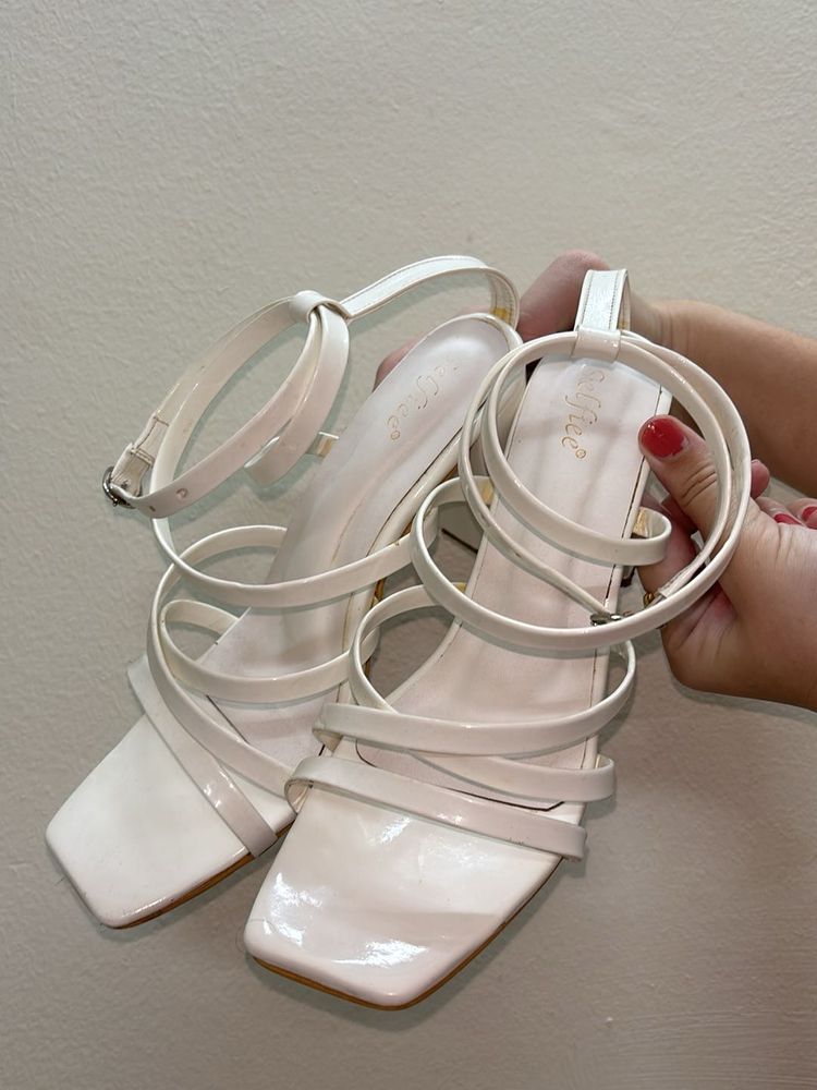 Stylish White Block Heel Sandals