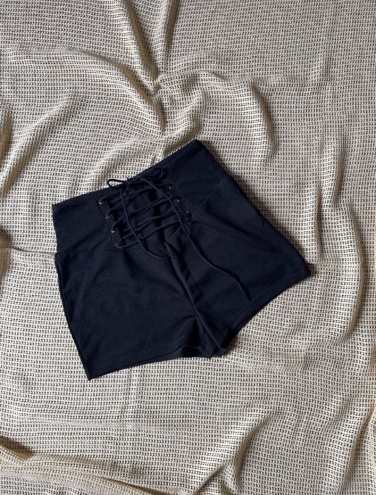 Lace-Up High-Waisted Black Shorts