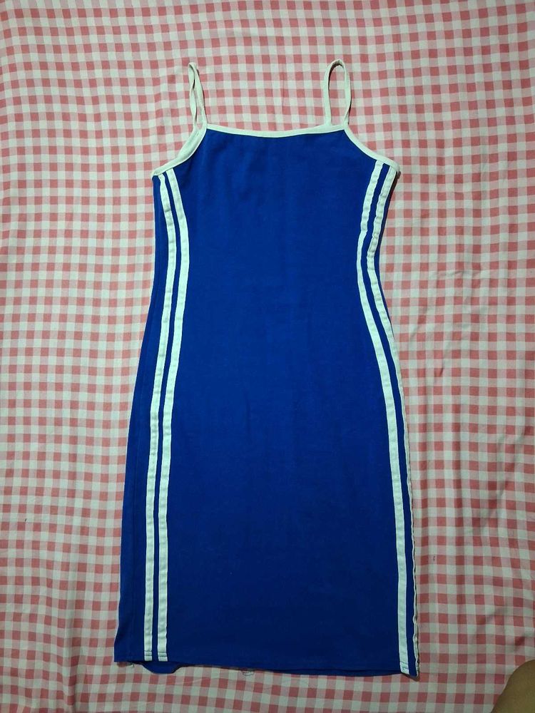 Blue Mini Dress with White Stripes