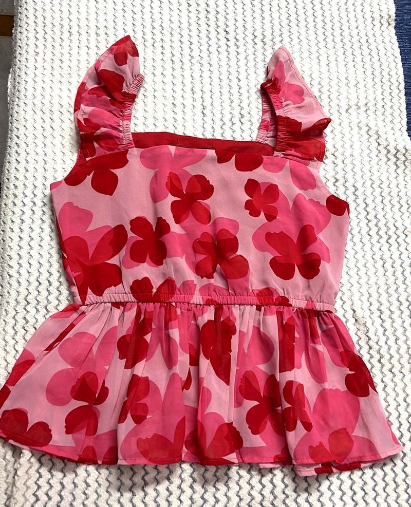 Pink &amp; Red Floral Peplum Top