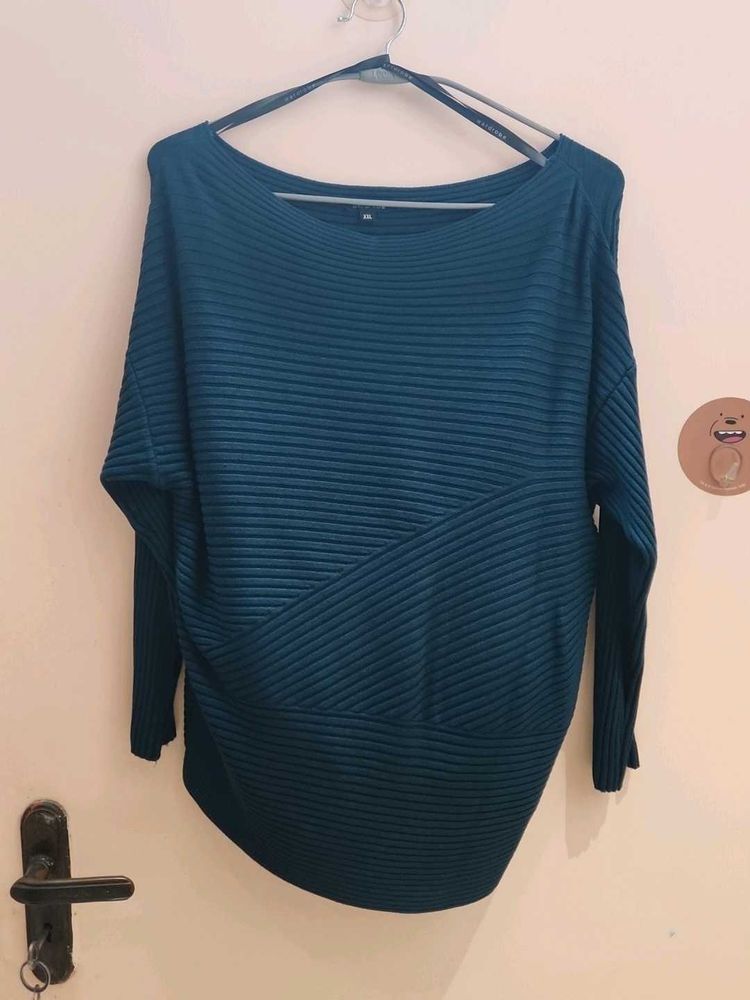 Teal Ribbed Batwing Sweater