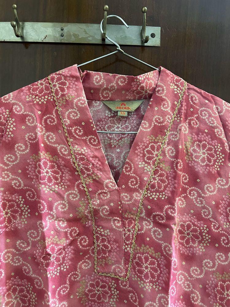 Pink Bandhani Print Kurta