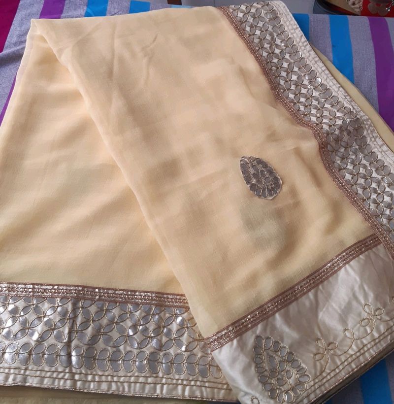 Beige Color Saree (Heavy With Blouse Pc)