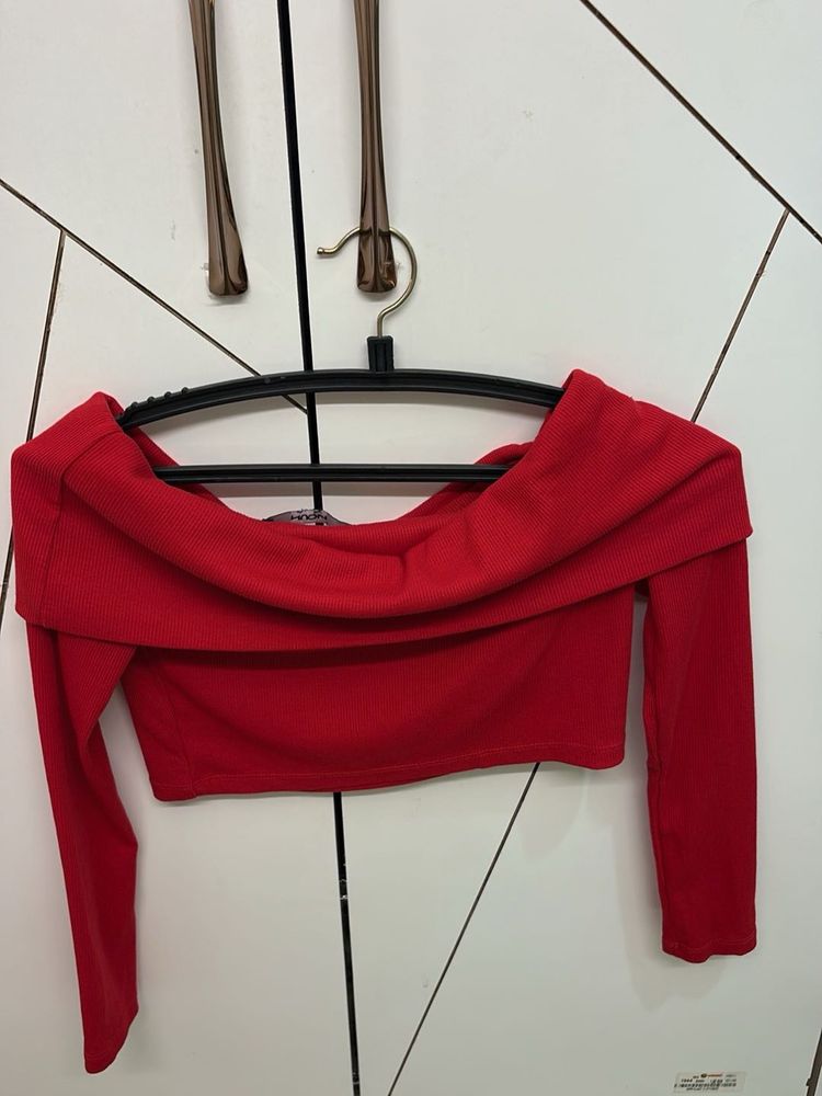 Red Off-Shoulder Crop Top