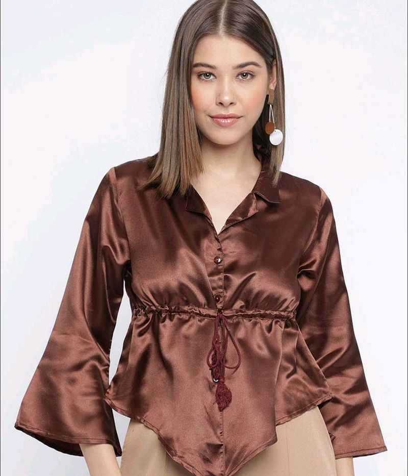 Chic Satin Bell Sleeve Top