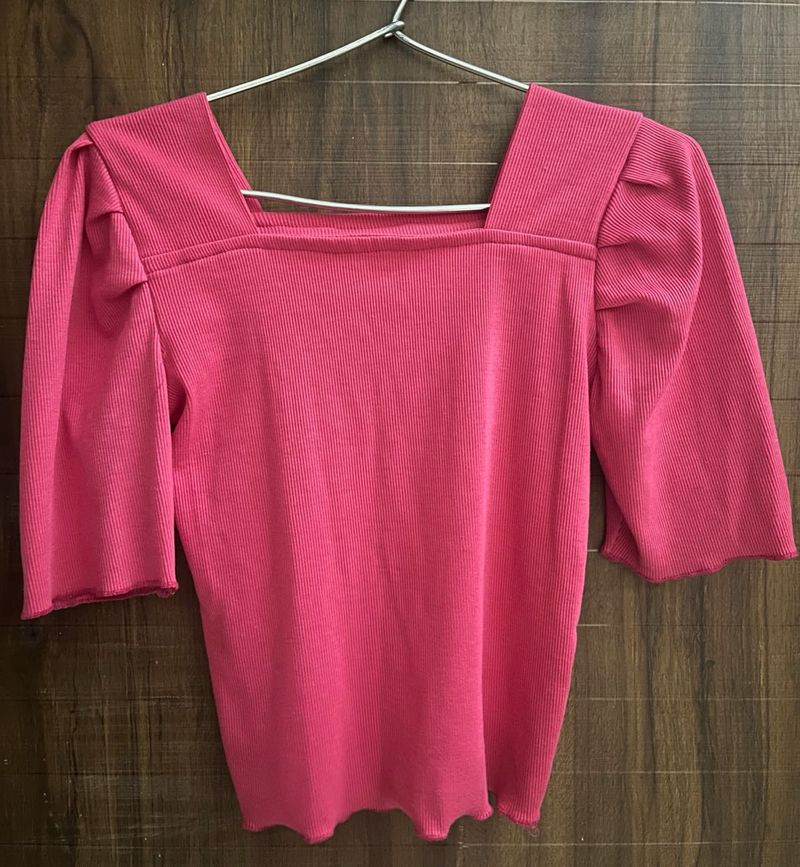 Pink Square Neck Puff Sleeve Top