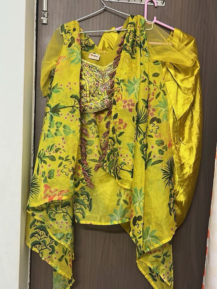Vibrant Yellow Floral Kurta Set for M and L