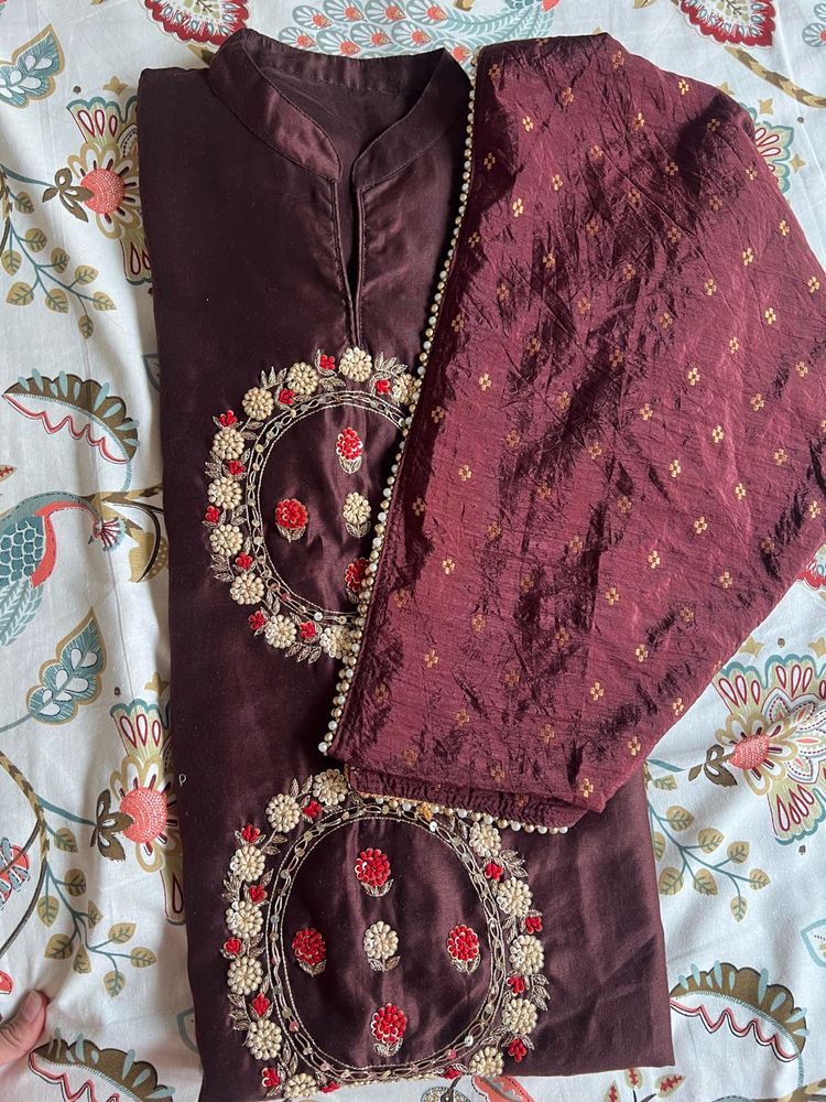 Embroidered Kurta with Dupatta- Margin available