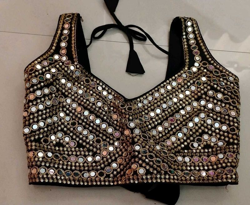 Embellished Black Blouse with Mirror Work