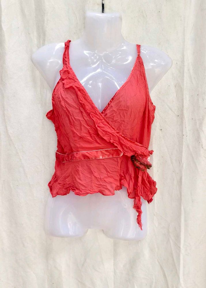 I. Chic Coral Wrap Top
